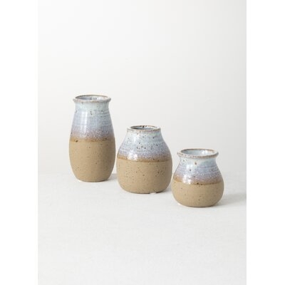 3 Piece Keila Blue/Brown Indoor / Outdoor Ceramic Table Vase Set - Image 0