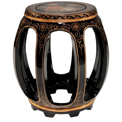 Black Lacquer Stool - Birds And Flowers - Image 0