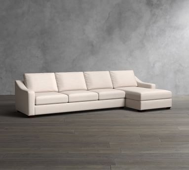 Big Sur Slope Arm Upholstered Right Arm Loveseat with Chaise Sectional, Down Blend Wrapped Cushions, Performance Heathered Tweed Pebble - Image 2