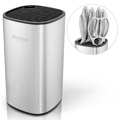 WELLSTAR Universal Knife Block Holder, Stable Stainless Steel Knife Stand Without Knives, Safe Space Saver Large Volume With Scissors Slot, Detachable - Image 0