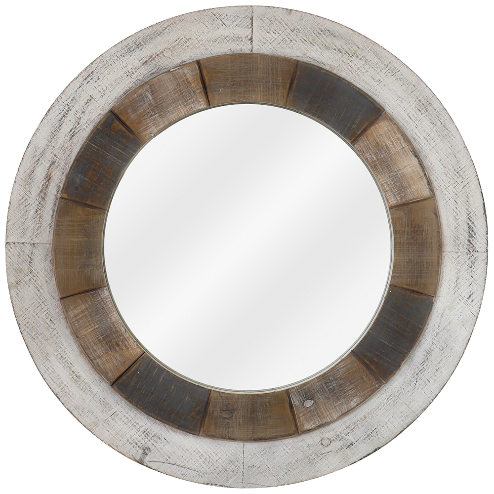 Orbiting Natural and White-Washed 31 1/2" Round Wall Mirror - Style # 79V65 - Image 0