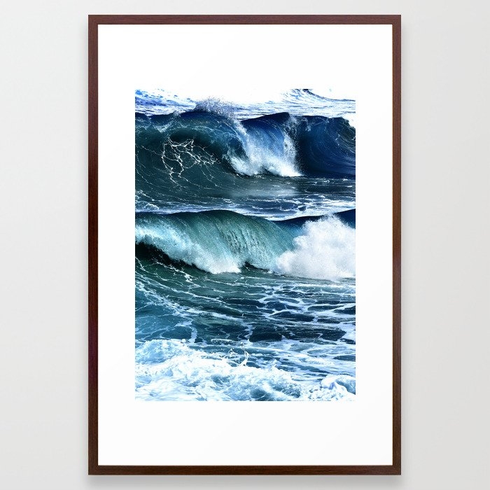 Deep Blue Waves Framed Art Print by Printsproject - Conservation Walnut - Large 24" x 36"-26x38 - Image 0