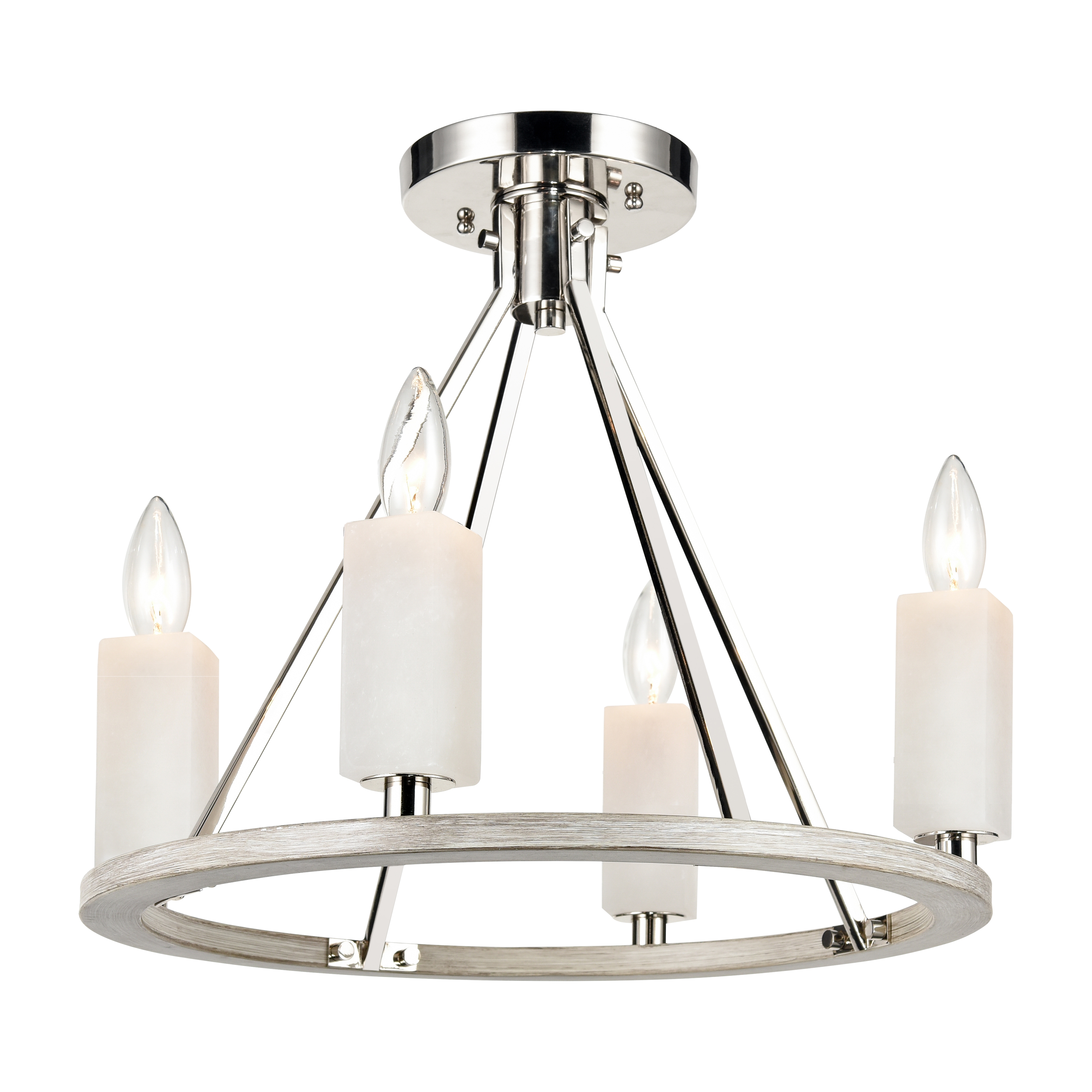 White Stone 18'' Wide 4-Light Semi Flush Mount - Polished Nickel - Image 0