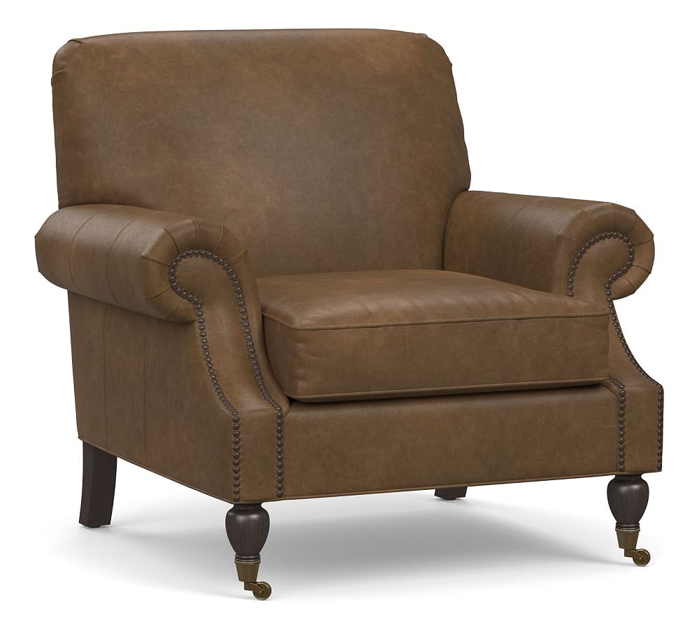 Brooklyn Leather Armchair, Polyester Wrapped Cushions, Churchfield Chocolate - Image 0