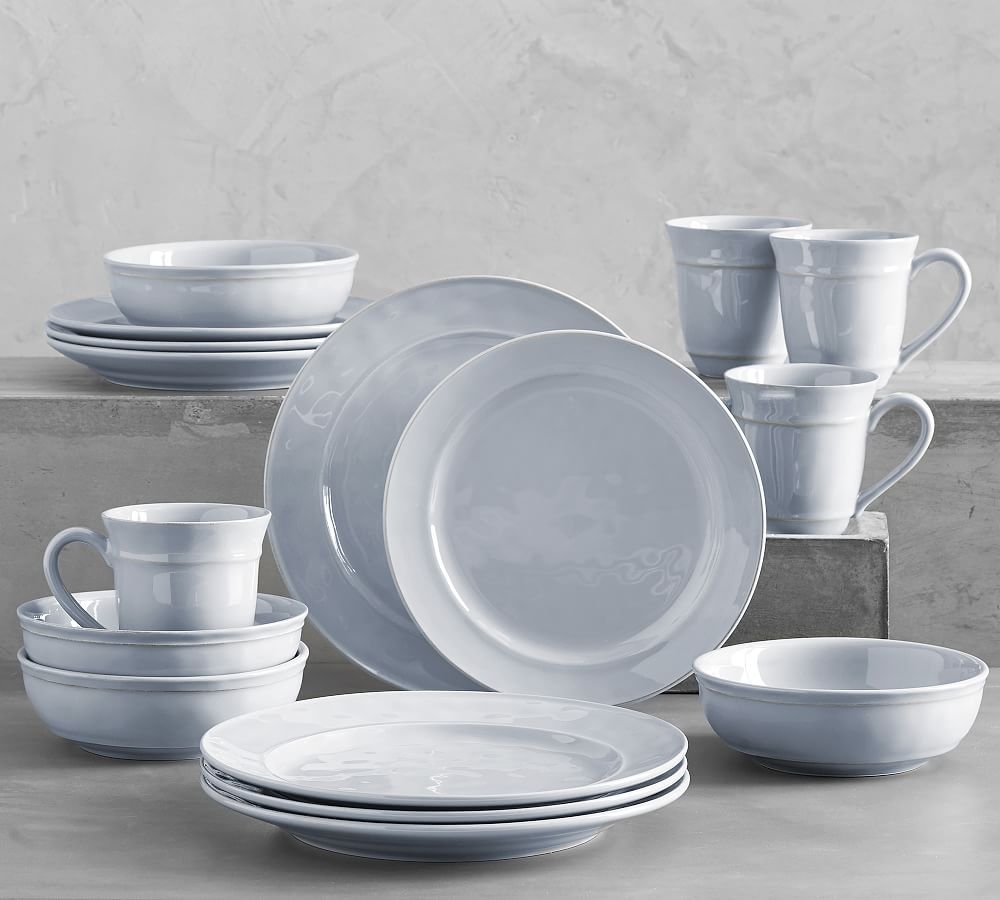Cambria Recycled Stoneware 16-Piece Dinnerware Set, 10 3/4" Dinner Plate with Soup Bowl - Fog - Image 0