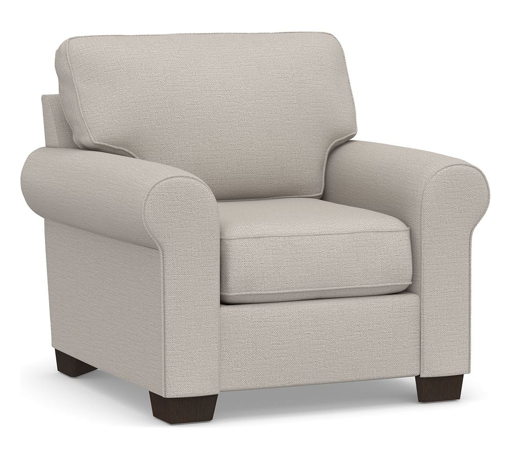 Buchanan Roll Arm Upholstered Armchair, Polyester Wrapped Cushions, Chunky Basketweave Stone - Image 0