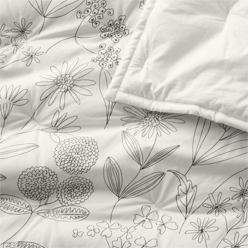 Floral Organic Cotton Line Art Pampas Ivory and Storm Grey Twin XL Comforter - Image 3