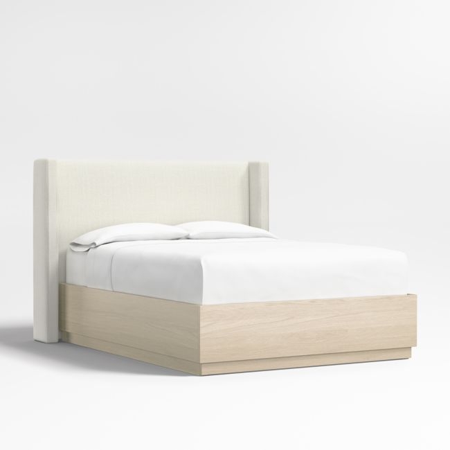 Arden 52" Ivory Queen Upholstered Headboard with Batten White Oak Storage Bed Base - Image 0