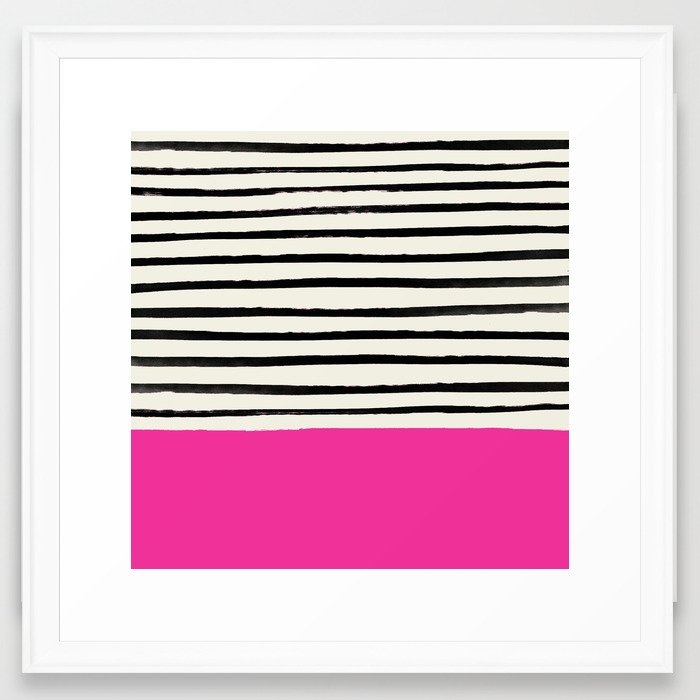 Bright Rose Pink X Stripes Framed Art Print by Leah Flores - Scoop White - Medium(Gallery) 20" x 20"-22x22 - Image 0