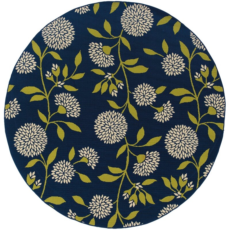 Pasargad Caspian Floral Blue/Ivory/Green Indoor / Outdoor Area Rug Rug Size: Round 8' - Image 0