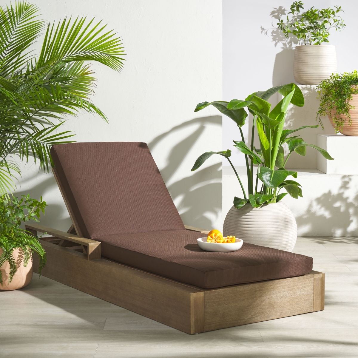 Lanai Wood Chaise Lounge Chair - Natural/Dark Brown - Image 1