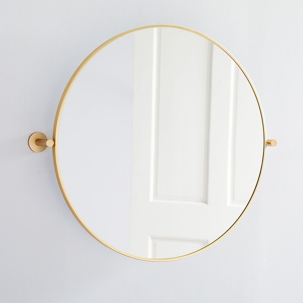 Metal Frame Pivot Mirror, Round, Antique Brass - Image 0