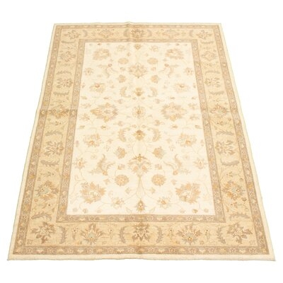 One-of-a-Kind Burnsdale Hand-Knotted 2010s Ushak Cream/Ivory 6'2" x 8'10" Wool Area Rug - Image 0