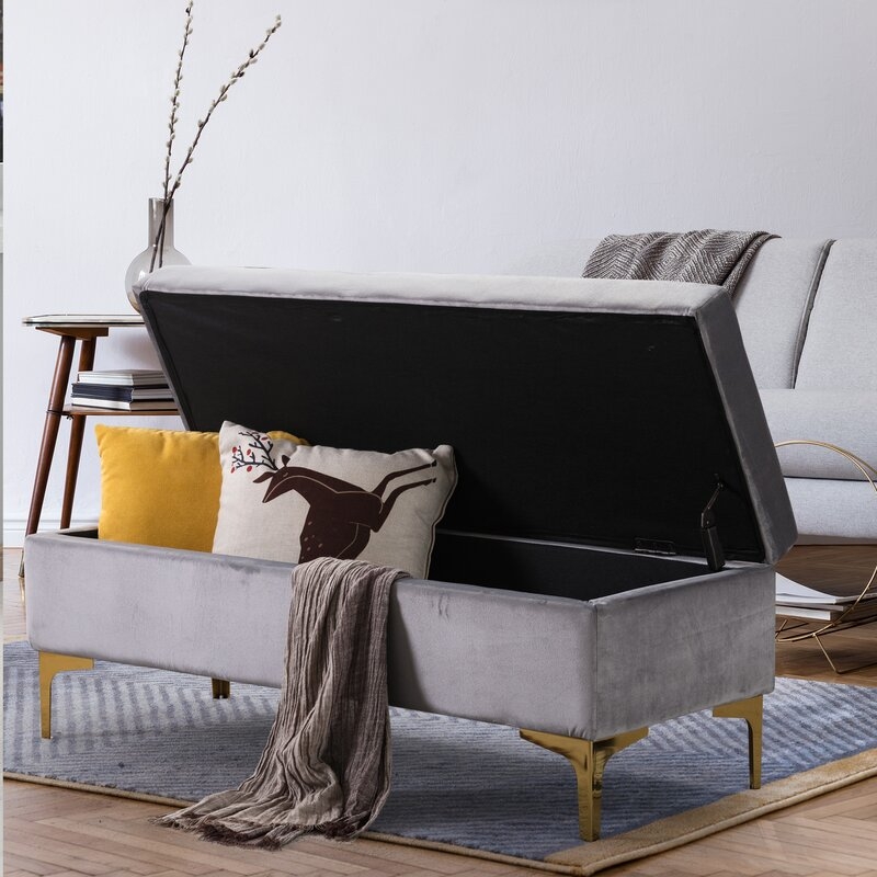 Garraway Upholstered Flip Top Storage Bench, Gray - Image 2
