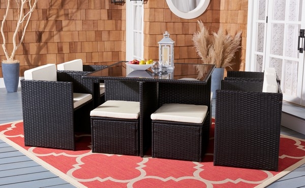 Indoor-Outdoor Klena 9 Pc Dining Set - Black/Beige - Safavieh - Image 1