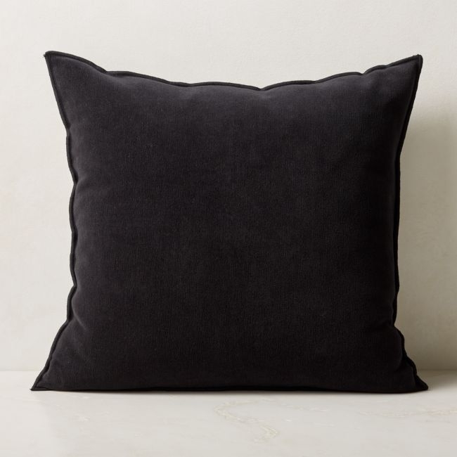 Doux Black Velvet Throw Pillow with Feather-Down Insert 23'' - Image 0