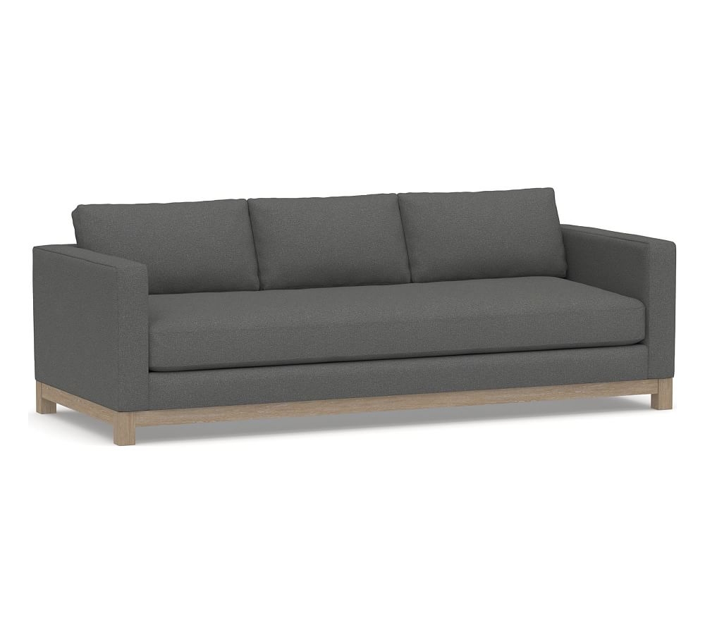 Jake Upholstered Grand Sofa 95" with Wood Legs, Polyester Wrapped Cushions, Park Weave Charcoal - Image 0