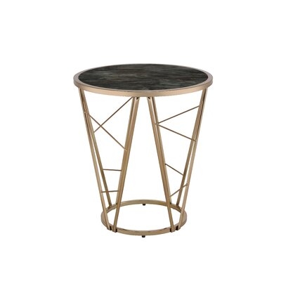 End Table, Faux Black Marble Glass & Champagne Finish - Image 0