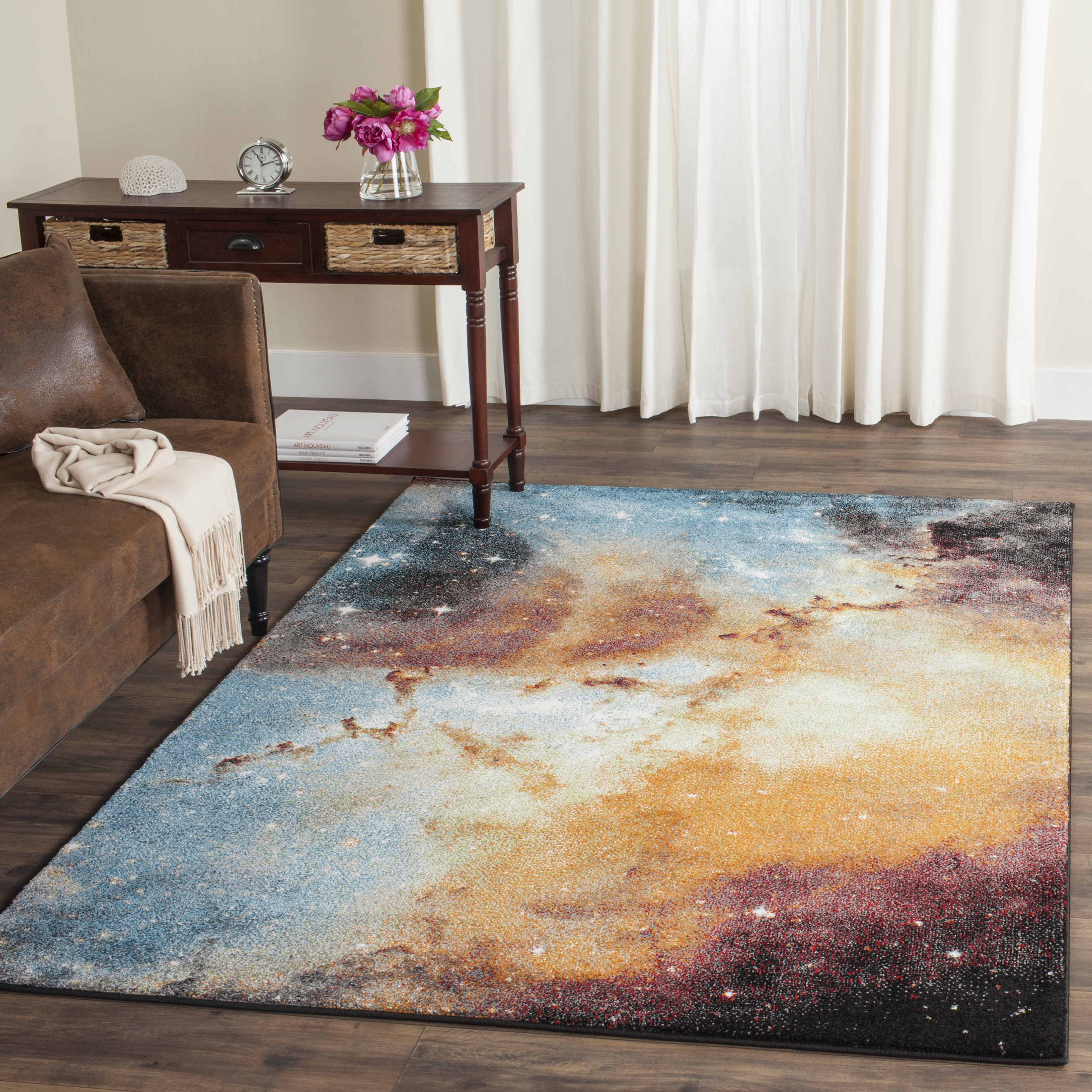 Arlo Home Woven Area Rug, GAL109D, Orange/Multi,  6' 7" X 9' - Image 1