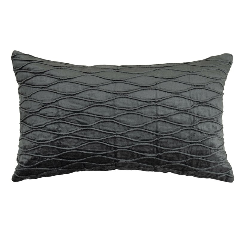 Thurston Reed TR Essentials Pleated Velvet Down Geometric Lumbar Pillow Color: Gray - Image 0