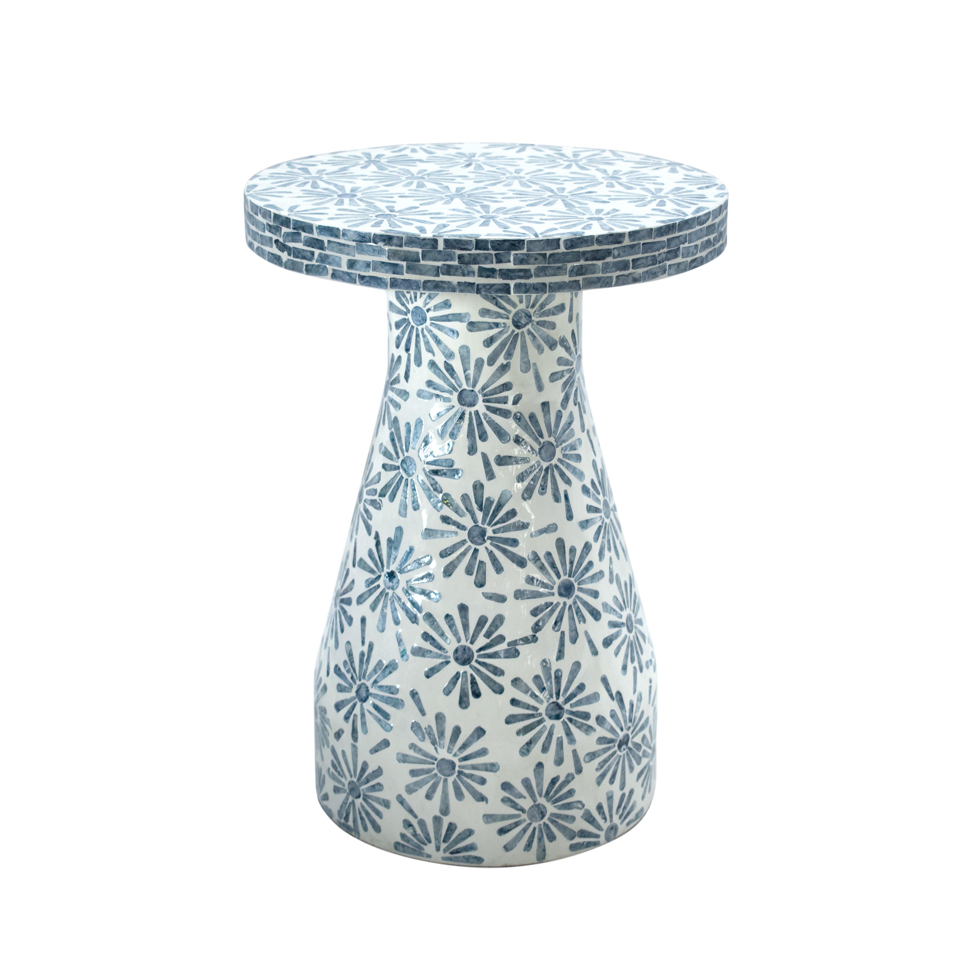 Halio Blue Floral Shell Side Table - Image 0
