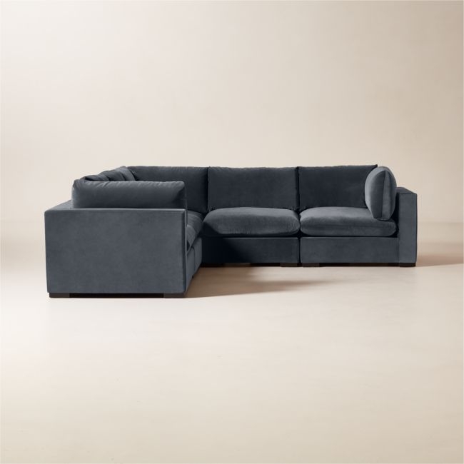 Deseo 5-Piece Modular Charcoal Grey Performance Velvet Standard Depth Sectional Sofa - Image 0