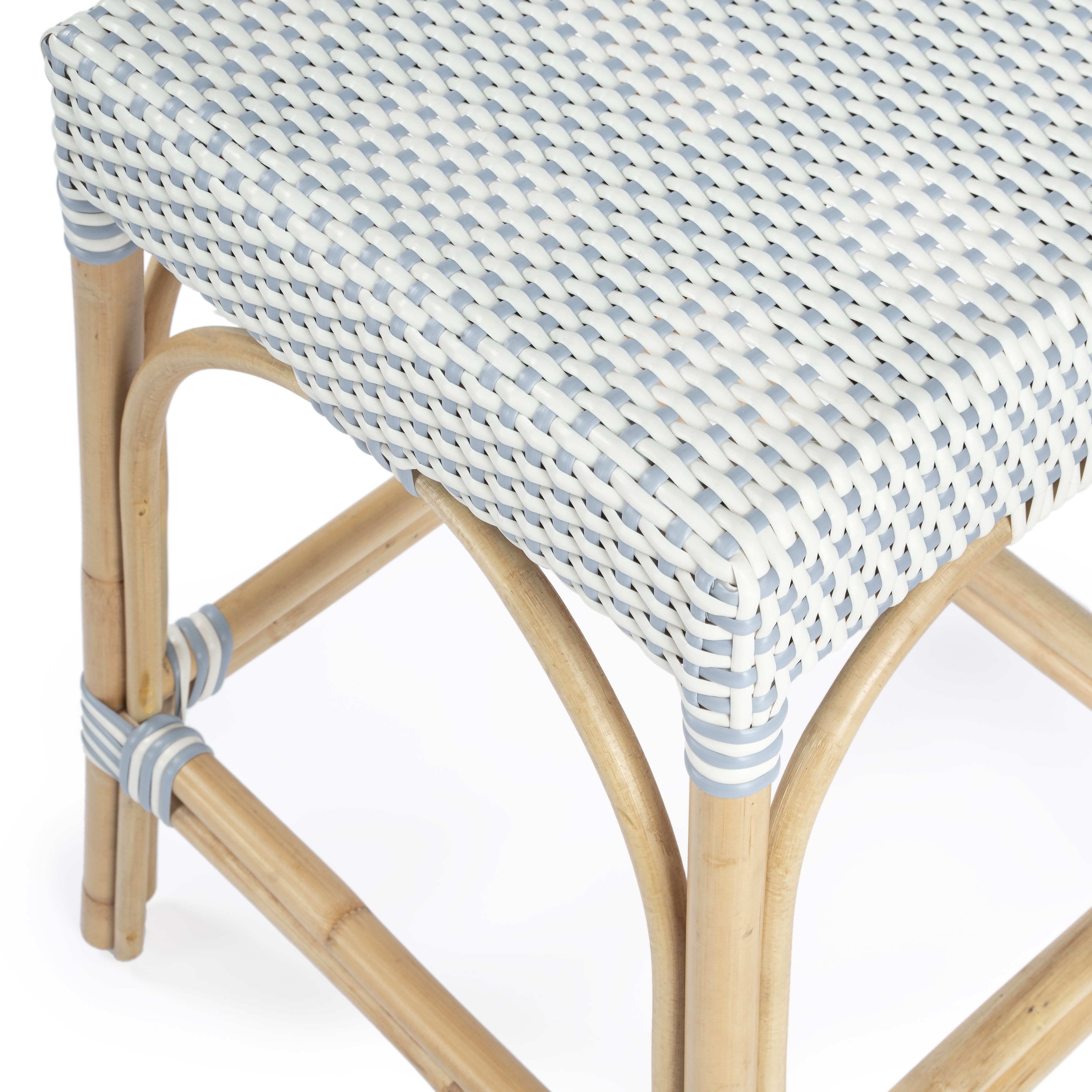 Robias White/Sky Blue Dot / Natural Rattan Frame Counter Stool - Image 1