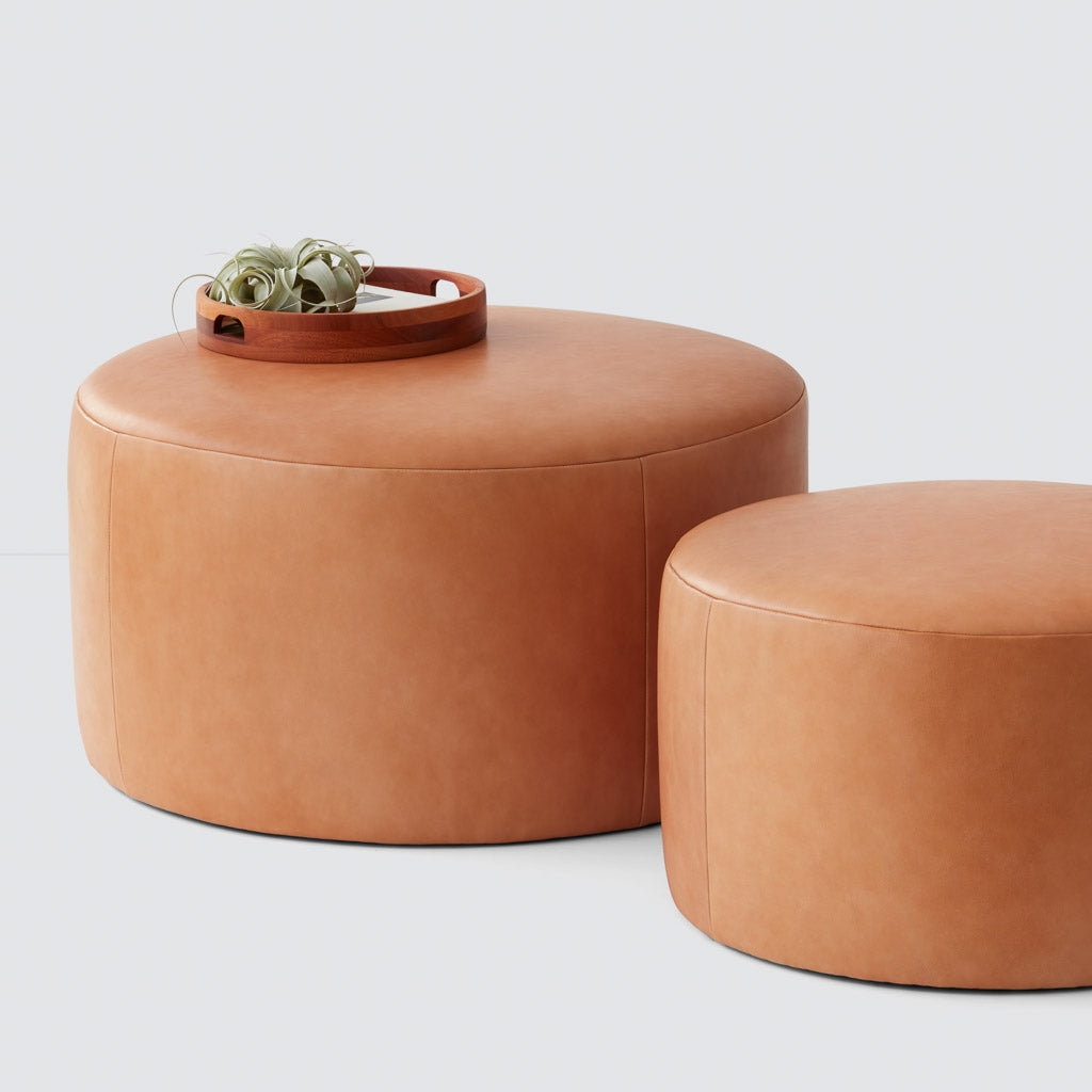 The Citizenry Torres Round Leather Ottoman | Large | Caramel - Image 2