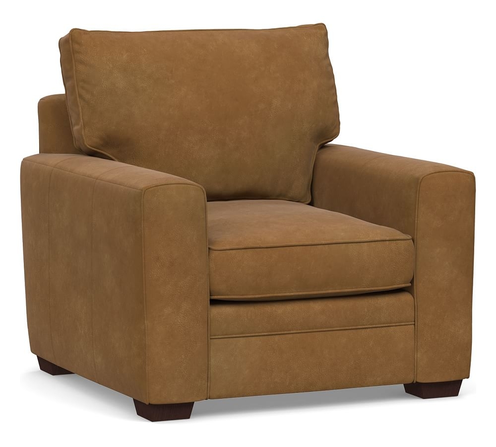 Pearce Square Arm Leather Armchair, Polyester Wrapped Cushions, Nubuck Camel - Image 0