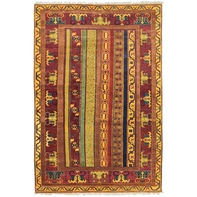 One-of-a-Kind Hand-Knotted 6' x 9' Wool Area Rug in Red/Yellow - Image 0