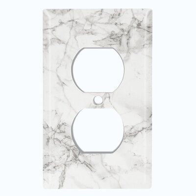 Metal Light Switch Plate Outlet Cover (Marble Gray Print 4  - Single Duplex) - Image 0