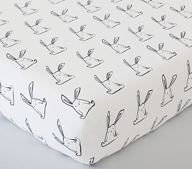 Funny Bunny Organic Crib Fitted Sheet, Black - Image 1