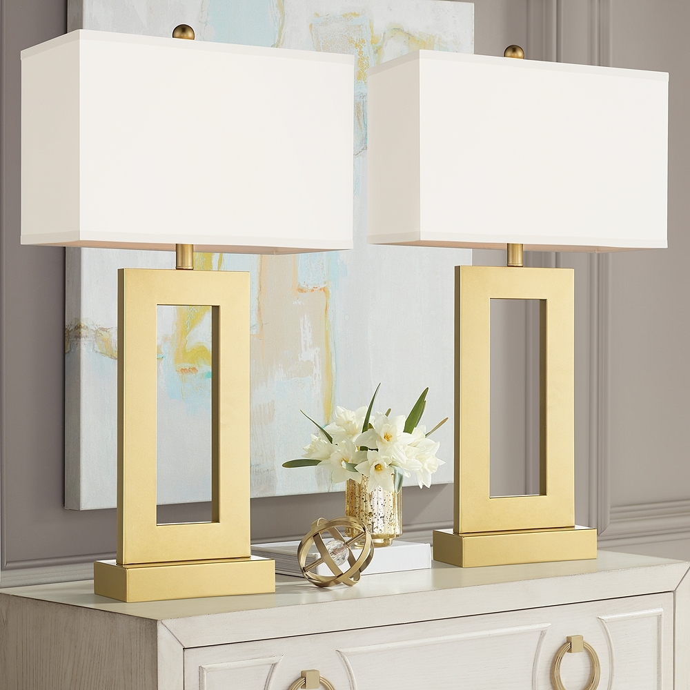 360 Lighting Marshall Modern Luxe Gold Open Rectangle Table Lamps Set of 2 - Image 0