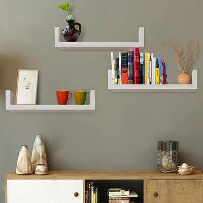 Set Of 3 Floating Display Shelves Ledge Bookshelf Wall Mount Storage Home Décor - White - Image 0