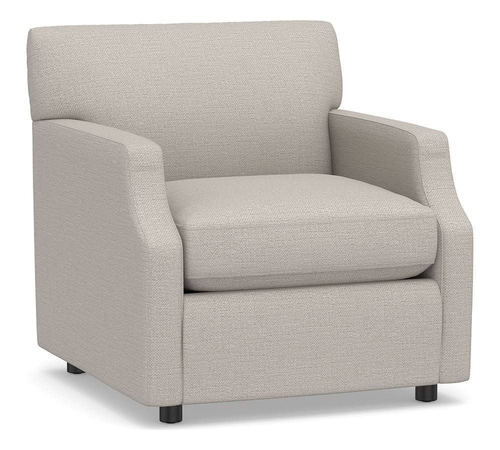 SoMa Hazel Upholstered Armchair, Polyester Wrapped Cushions, Chunky Basketweave Stone - Image 0