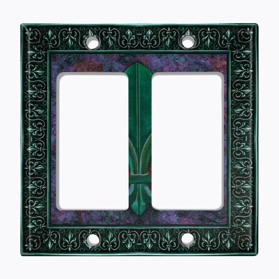 Metal Light Switch Plate Outlet Cover (Fleur De Lis Green - Double Rocker) - Image 0