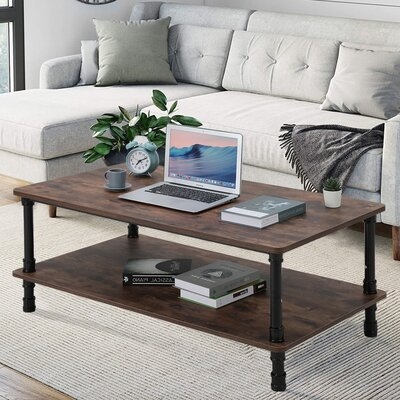 Rectangle Modern Industrial Coffee Table In Walnut Brown With Storage, 1 Shelf, For The Living Room, Family Room - Image 0