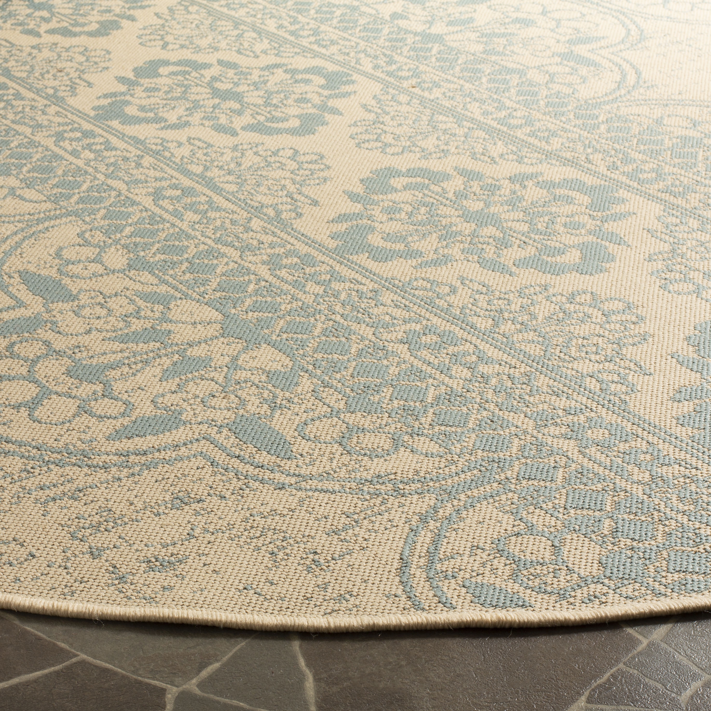 Arlo Home Indoor/Outdoor Woven Area Rug, LND174K, Aqua/Cream,  6' 7" X 6' 7" Round - Image 2