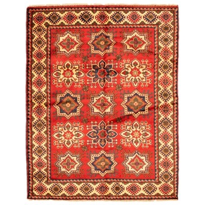 One-of-a-Kind Haikel Hand-Knotted New Age 5'2" x 6'7" Wool Area Rug in Red/Beige - Image 0