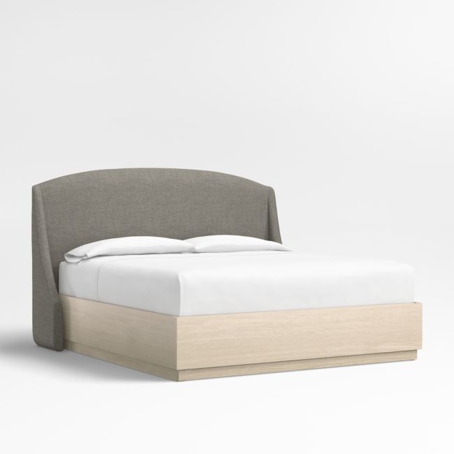 Lafayette 56" Dark Grey Upholstered King Headboard with Batten White Oak Storage Bed Base - Image 0