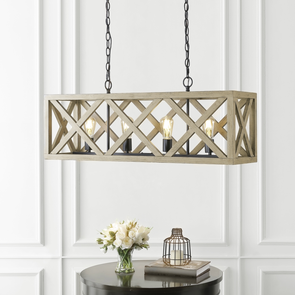 Sagan 4Lt 36 Inch Pendant - Natural/Black - Safavieh - Image 4