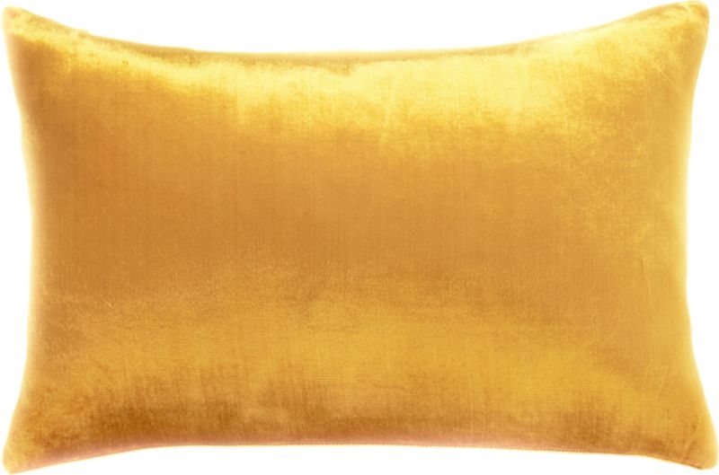 18"x12" Viscose Mustard Velvet Pillow with Down-Alternative Insert - Image 1