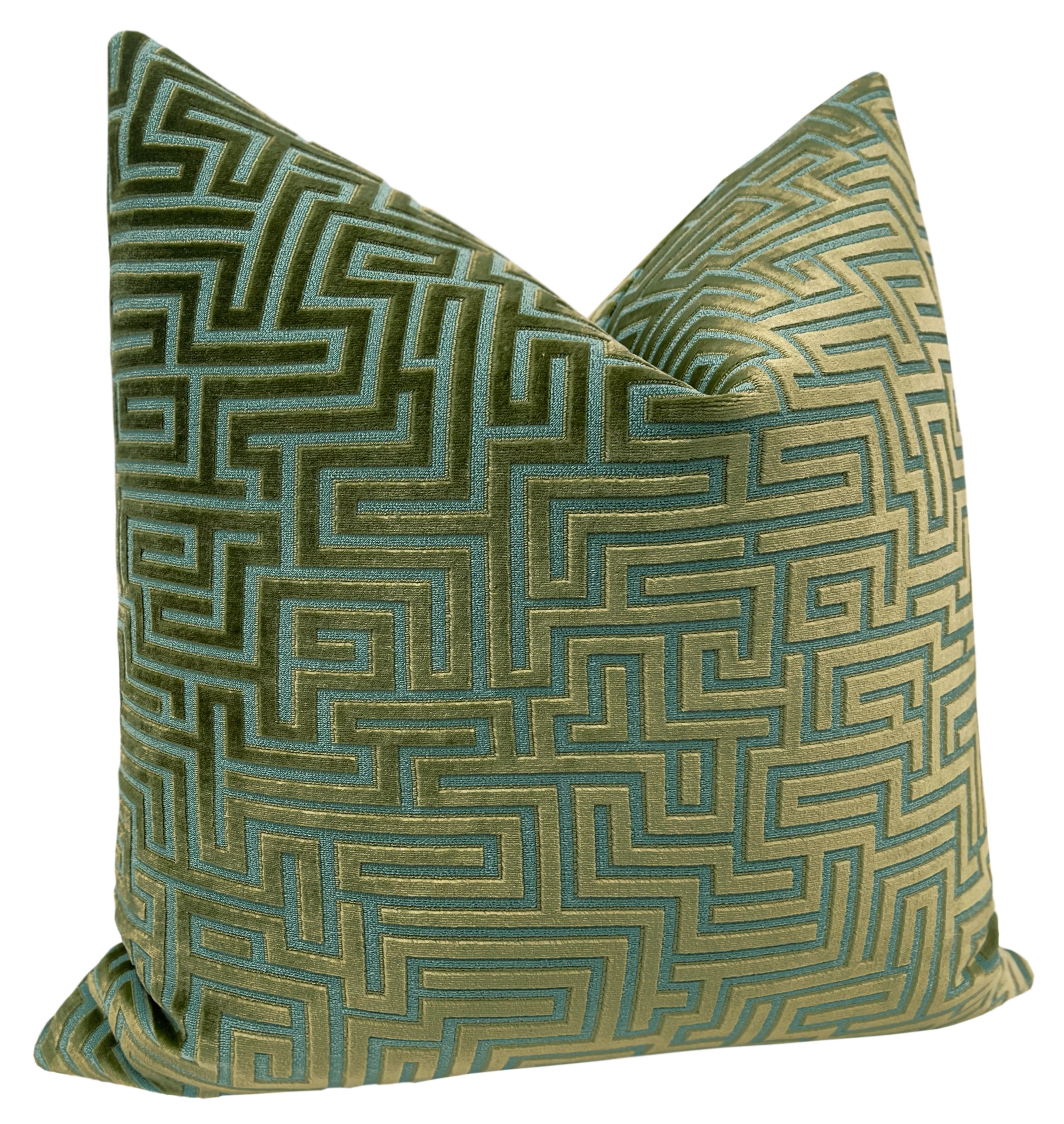 LABYRINTH CUT VELVET // OLIVE JADE - 20" X 20" - Image 1