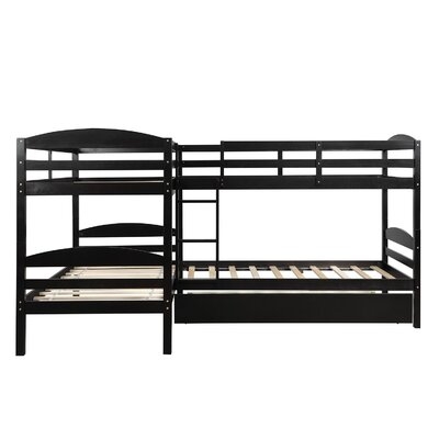 Twin Over Twin Solid Wood L-Shaped Bunk Beds With Trundle - Image 0
