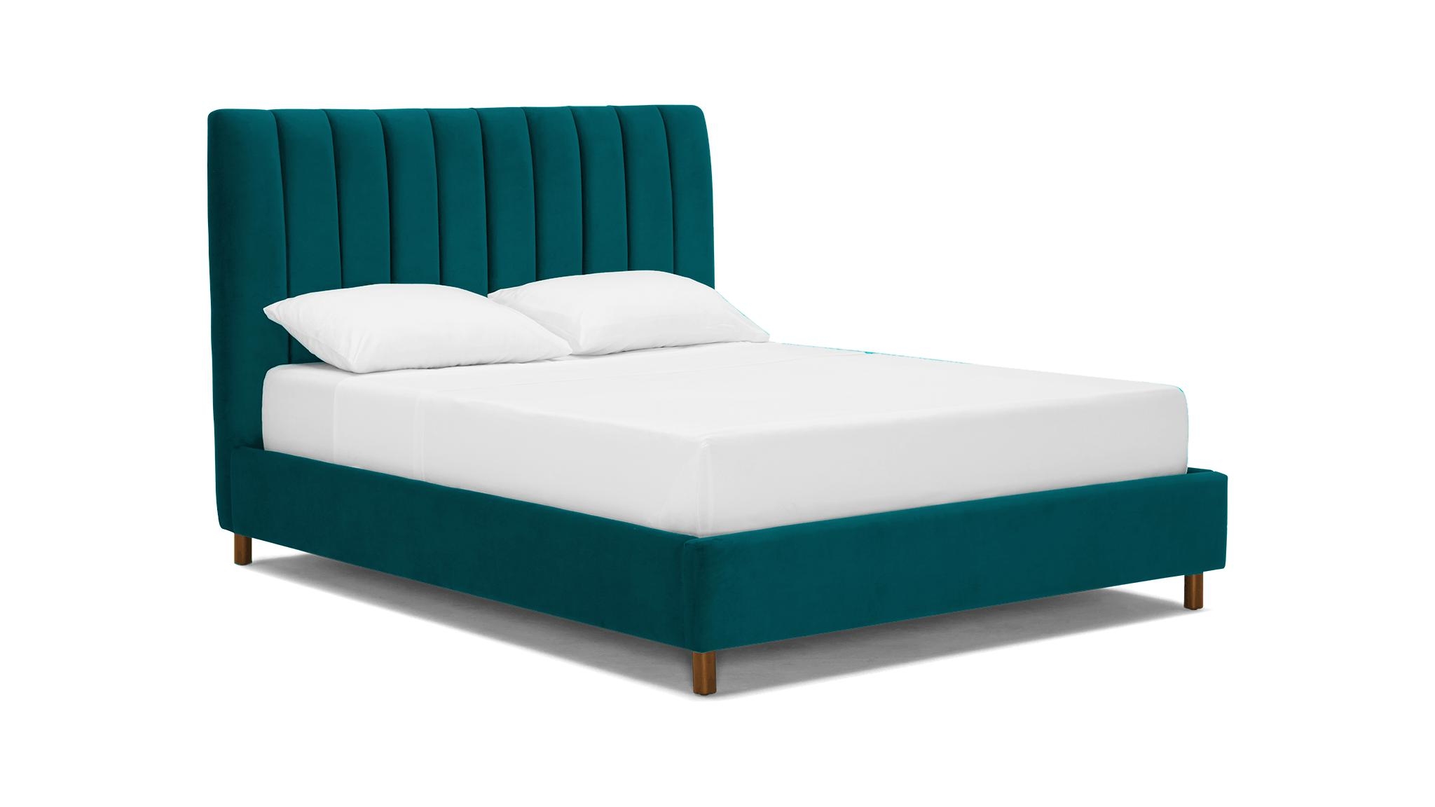Blue Lotta Mid Century Modern Bed - Lucky Turquoise - Mocha - Queen - Image 1