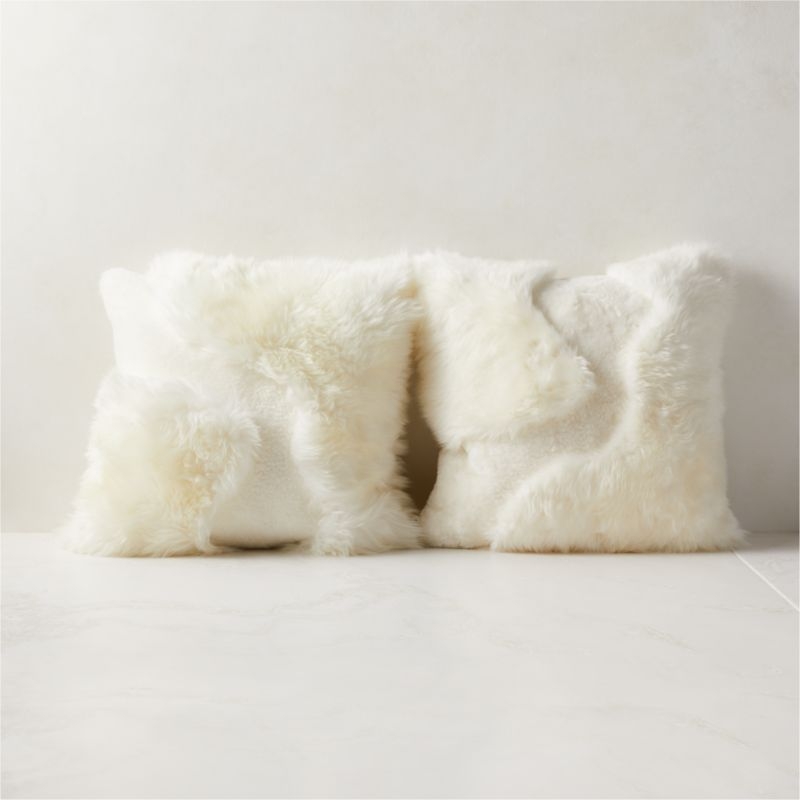 Connect White Sheepskin Fur Throw Pillow with Feather-Down Insert 20" - Image 1