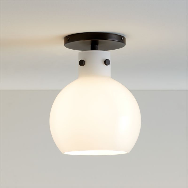 Dakota Black Flush Mount Light with Small Milk White Glass Globe 7.5" - Image 1