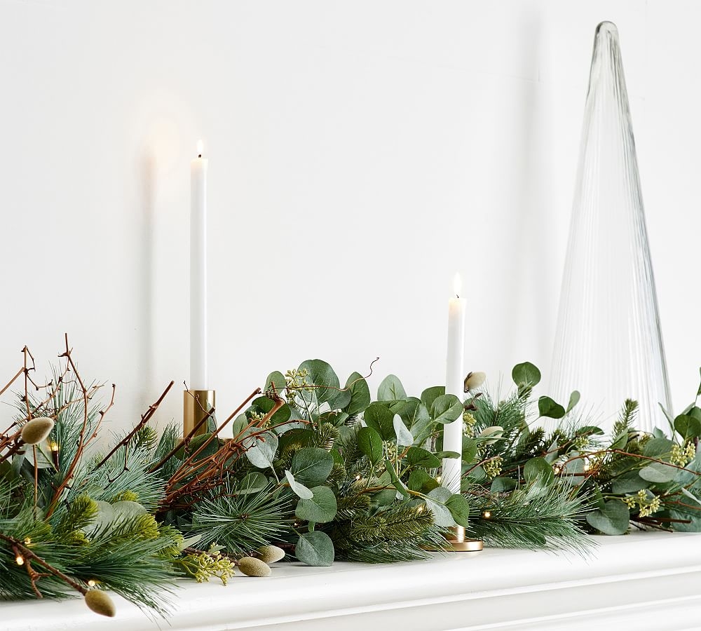 Lit Faux Eucalyptus and Pine Garland, 5 Ft. - Image 0
