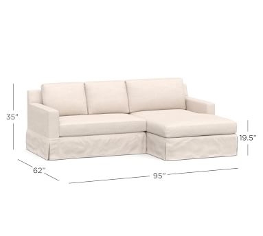 York Square Arm Slipcovered Right Arm Loveseat 94" with Double Wide Chaise Sectional, Bench Cushion, Down Blend Wrapped Cushions, Performance Heathered Basketweave Alabaster White - Image 5