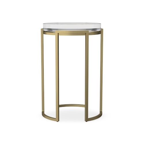 Lago Accent Table. Acrylic, Clear, Antique Brass - Image 0